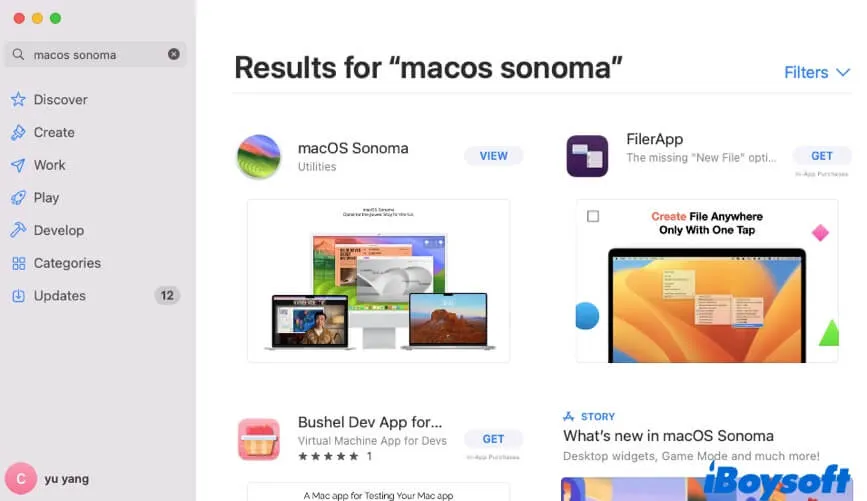 suche nach macOS Sonoma im App Store
