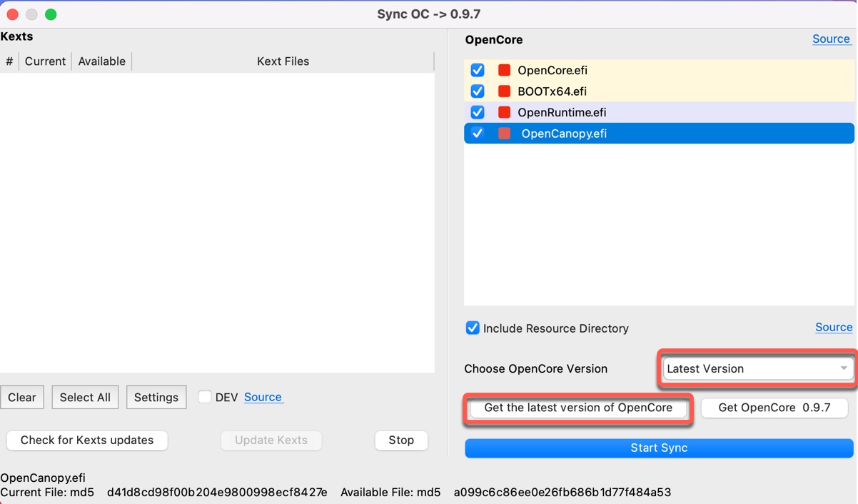 How to update OpenCore in OCAT
