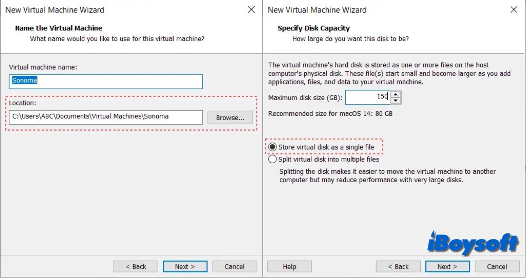 vm name and sonoma disk size