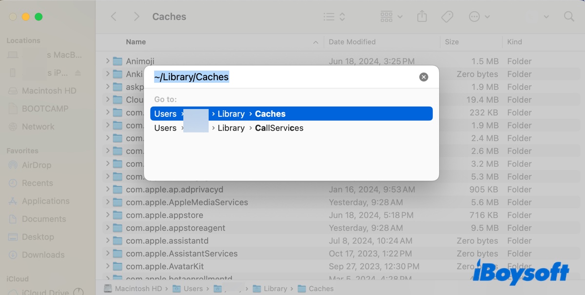 Open Caches folder on Mac