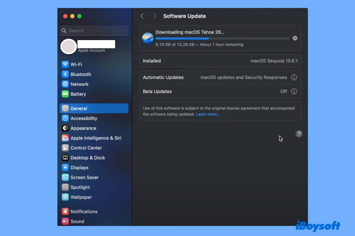 não é possível baixar o macOS Tahoe