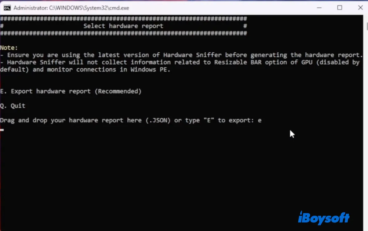 Exportar relatório de hardware