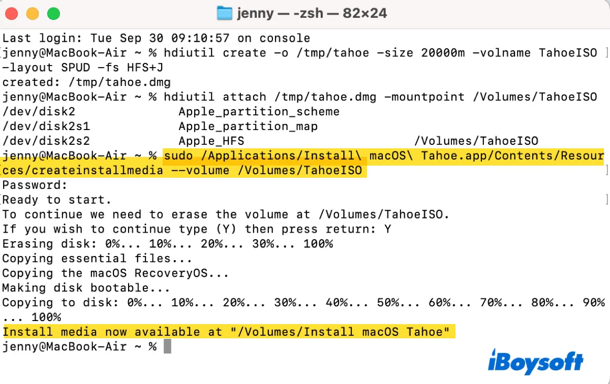 Copiar macOS Tahoe a la imagen ISO y crear un instalador de arranque de macOS Tahoe