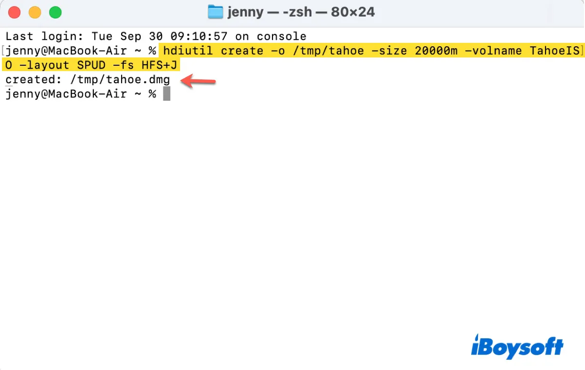 Crear una imagen de disco ISO vacía para macOS Tahoe