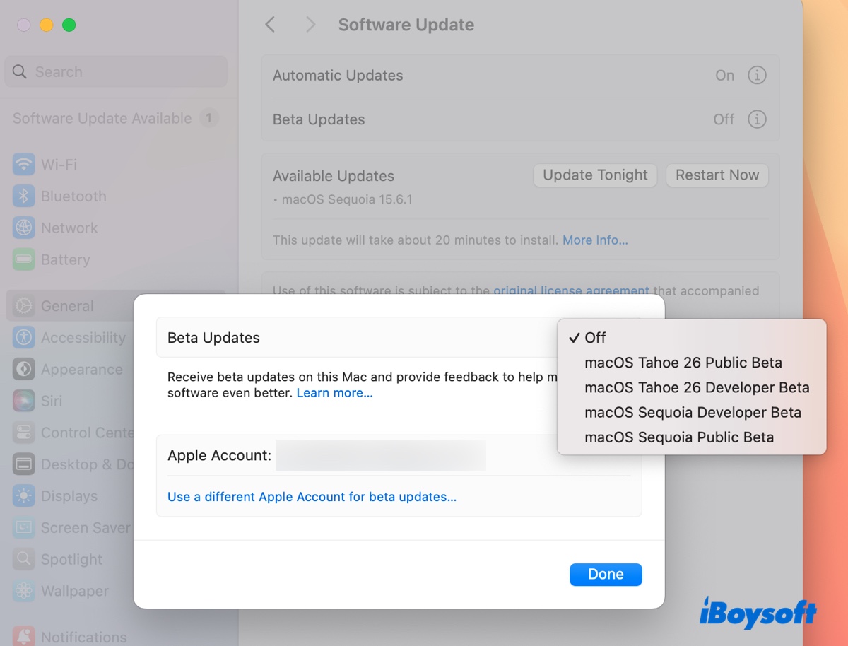 Turn off macOS Tahoe beta updates