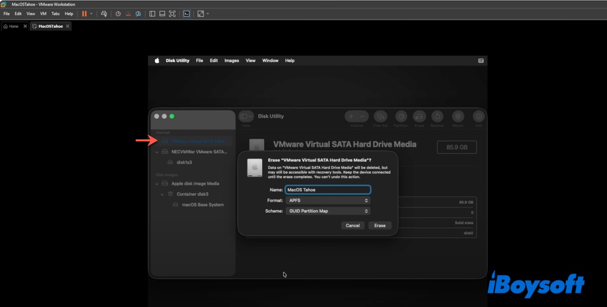 Löschen virtueller Festplatten für macOS Tahoe