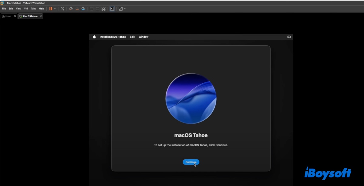 Klicken Sie auf Fortfahren, um die macOS Tahoe-Einrichtung zu starten