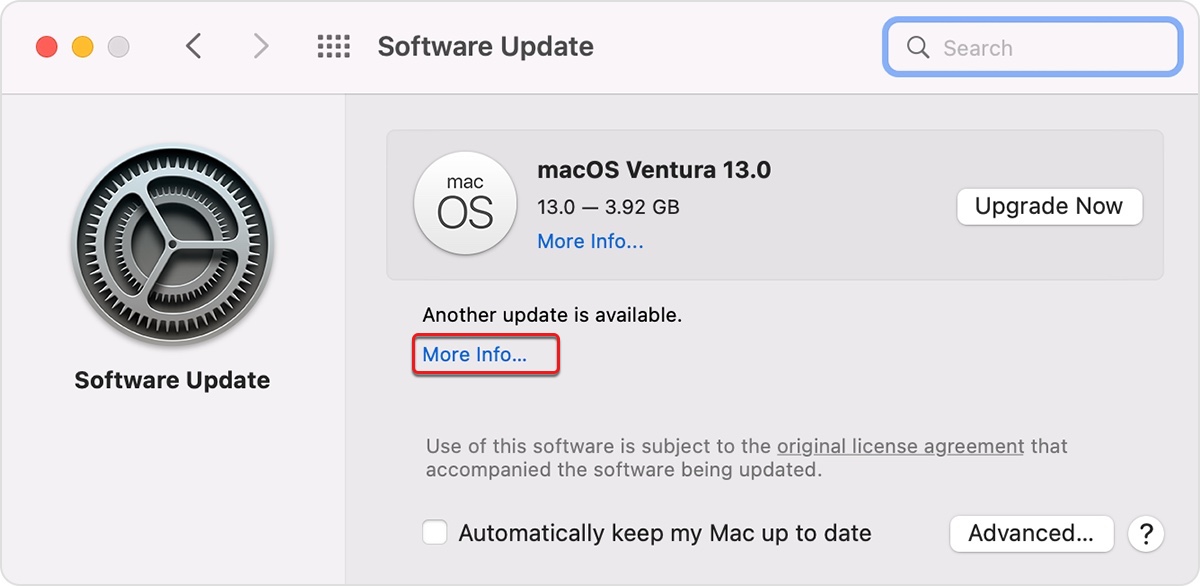 Update the currently installed macOS to the latest before upgrading Ventura