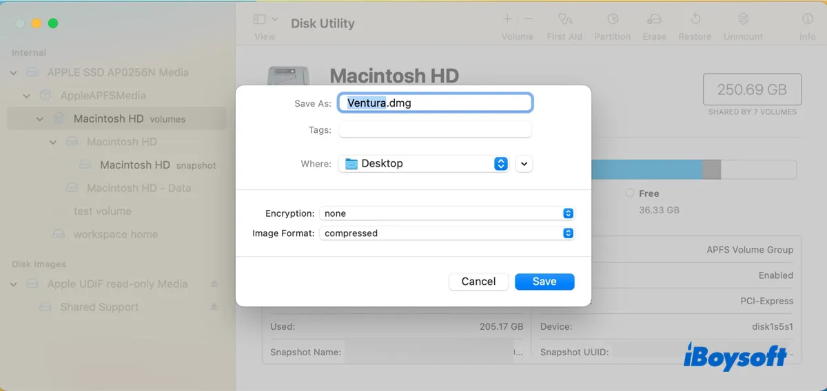 Elige la carpeta que contiene el instalador de macOS Ventura para crear el archivo DMG de macOS Ventura