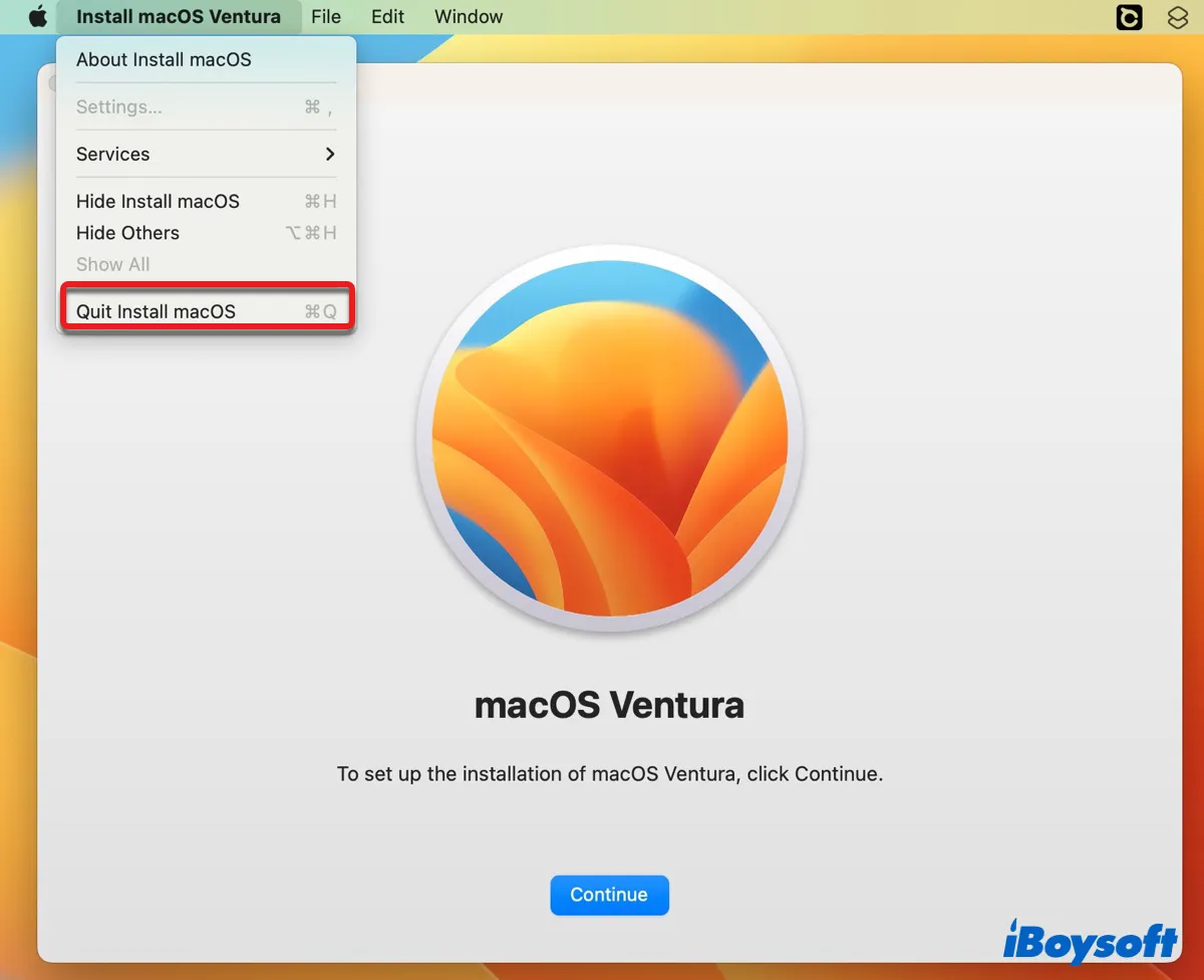 macOS Ventura のインストールを終了