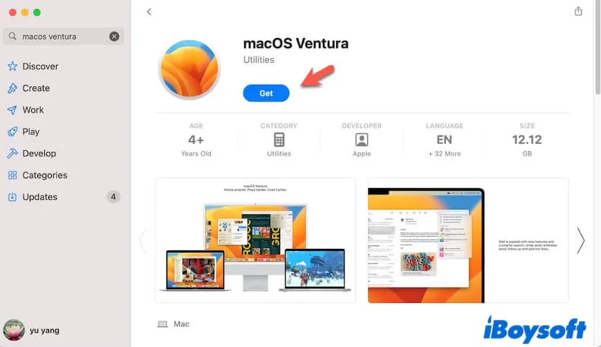 téléchargement de macOS Ventura depuis l'App Store