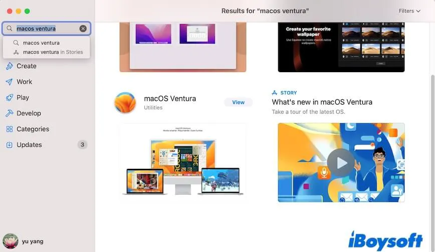 recherche de macOS Ventura dans l'App Store
