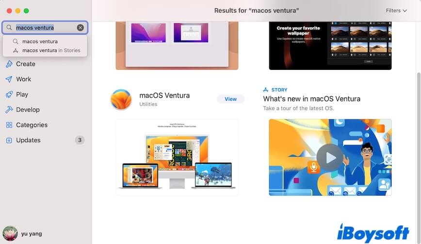 recherche de macOS Ventura dans l'App Store