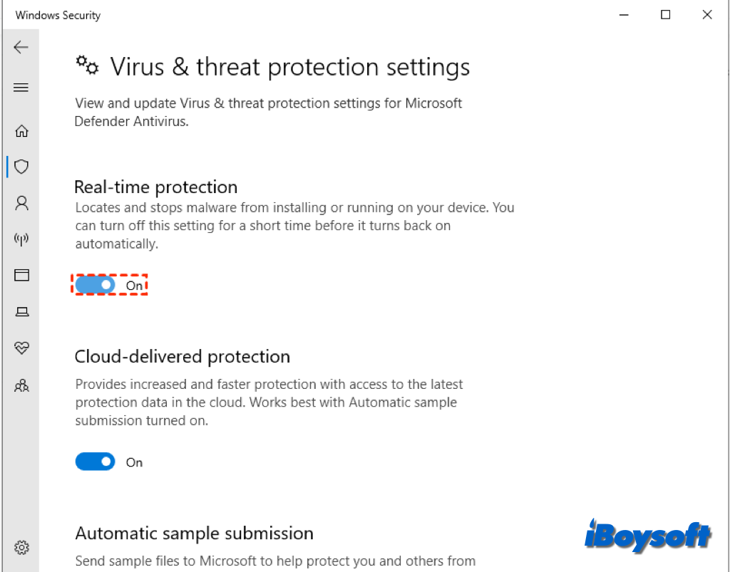 turn off real time protection settings