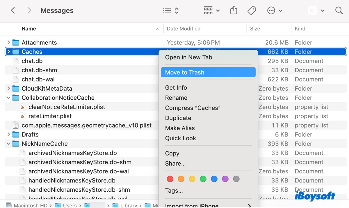 How to clear Messages caches on Mac