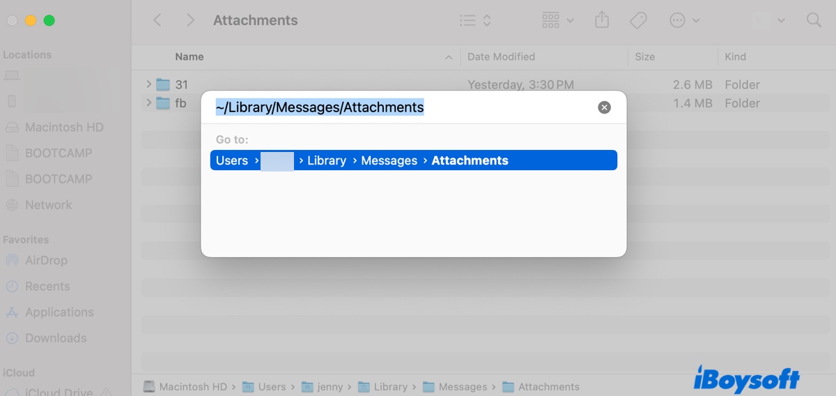 How to find the Library Messages folder to remove messages on Mac