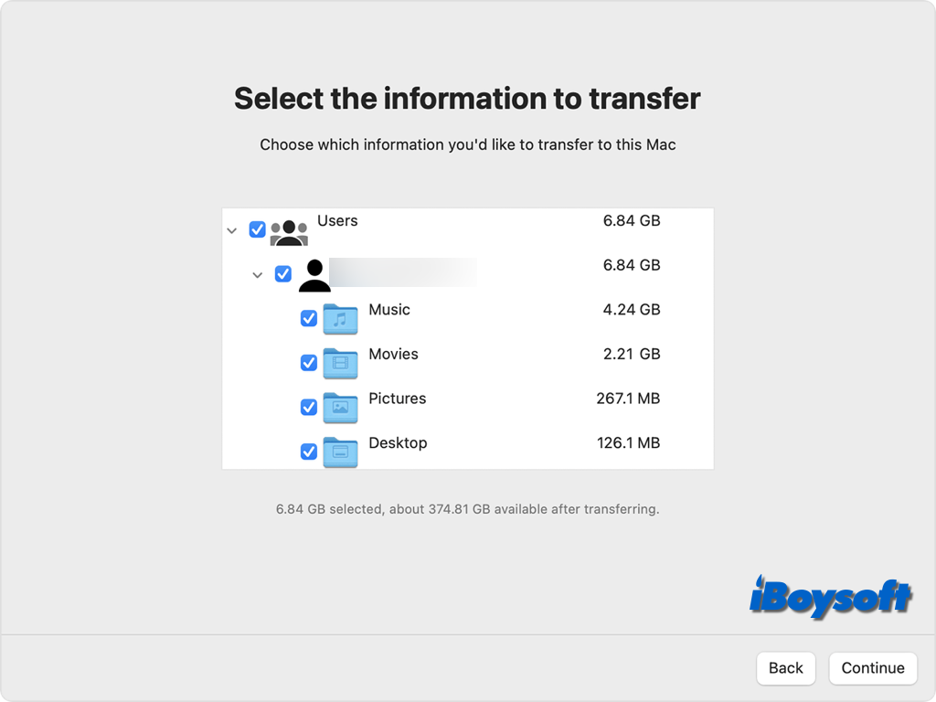 select pc info to transfer