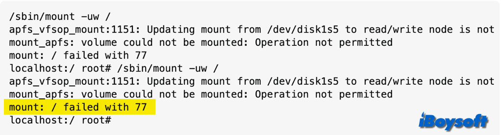 mount failed with 77