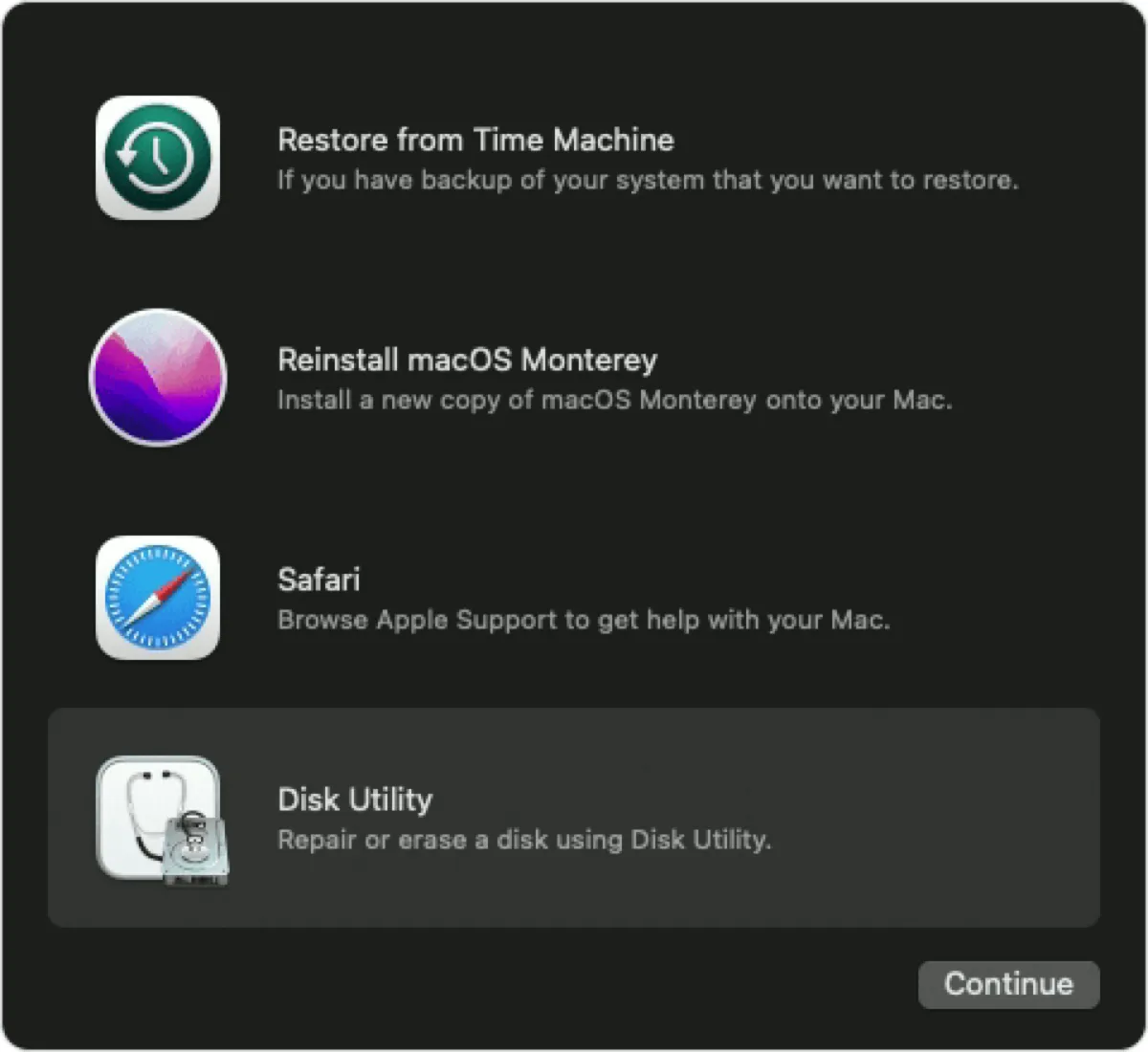 Access Disk Utility in Recovery Mode