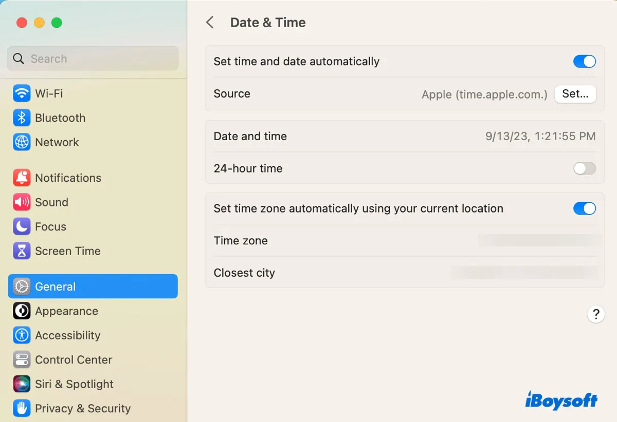 Correct date and time on macOS Ventura or later