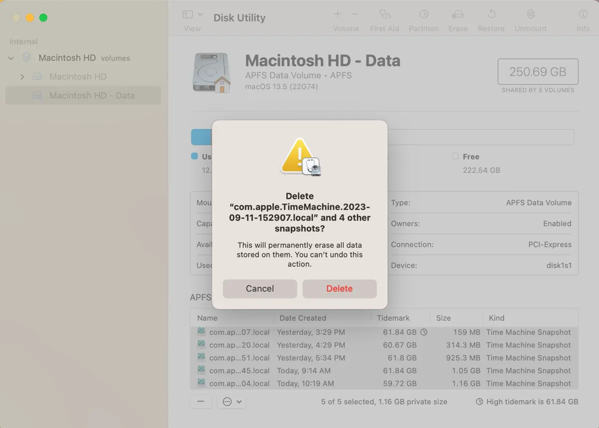 How to delete Time Machine local snapshots to get more space on Mac
