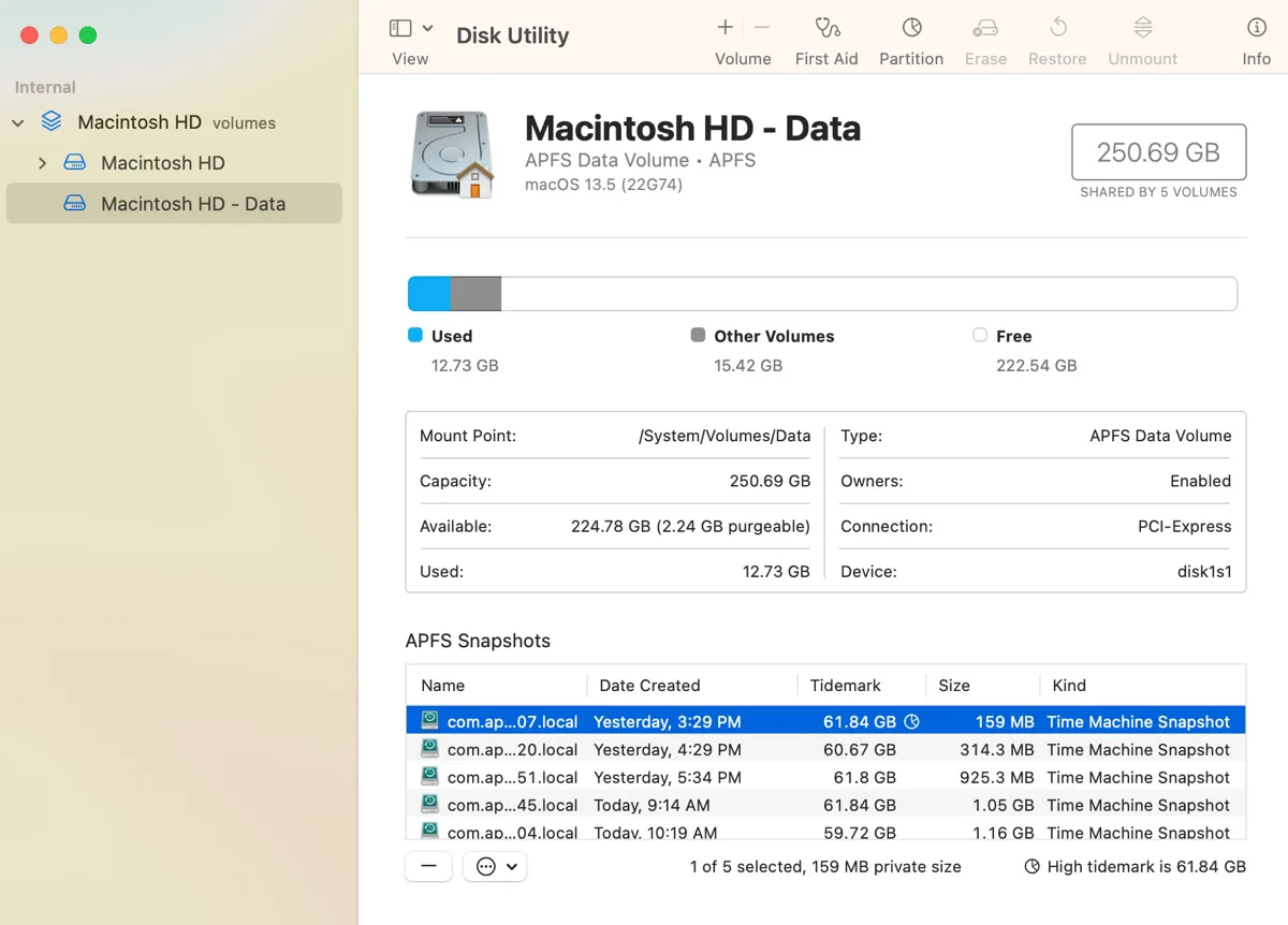 Check Time Machine local snapshots on your Mac