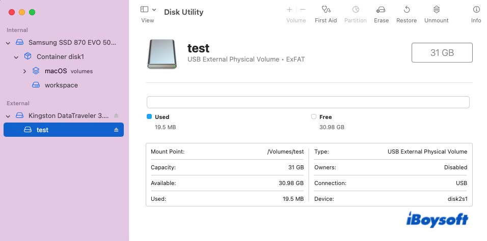 Find USB flash drive in Disk Utility