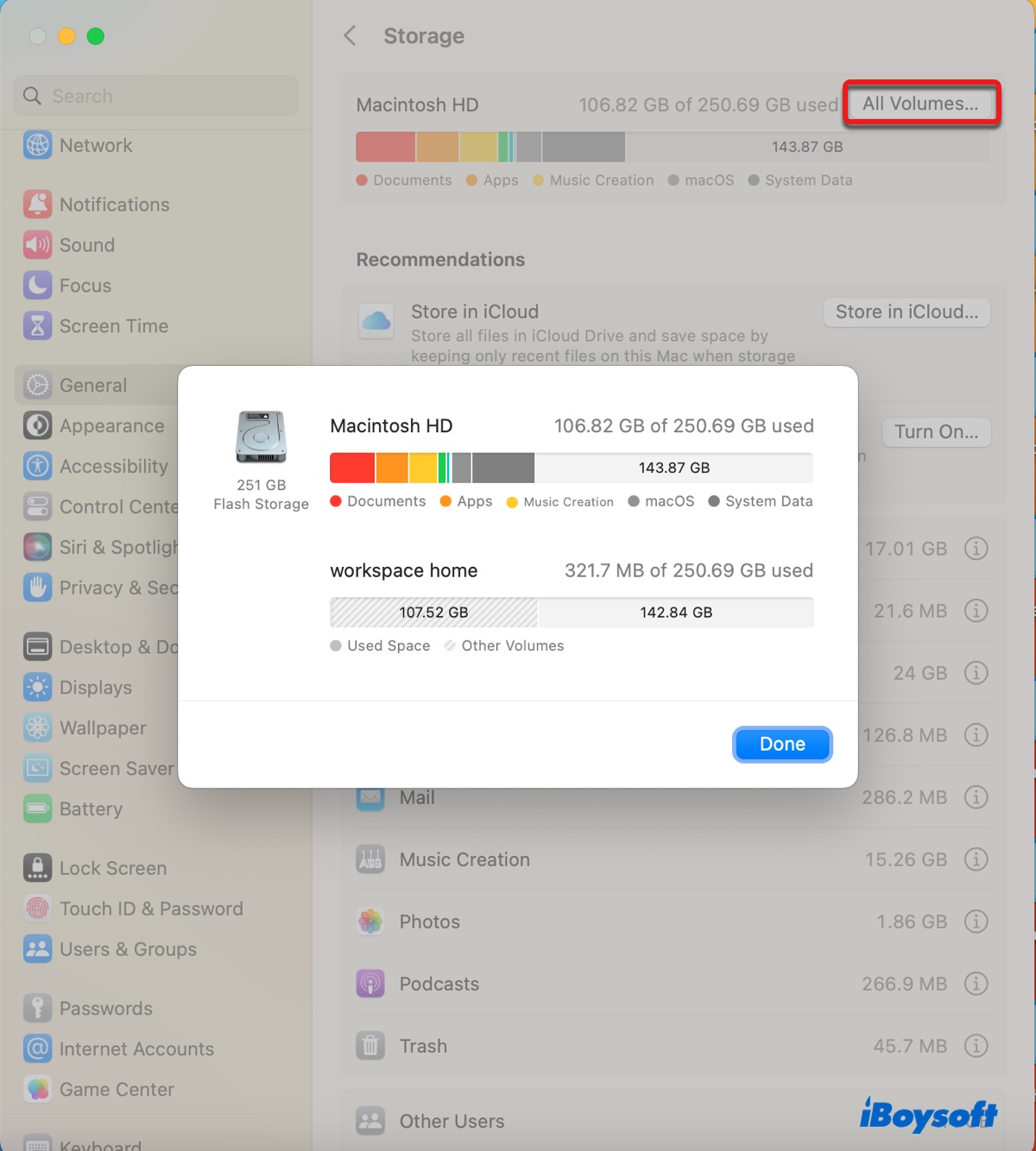 Check available space on Mac