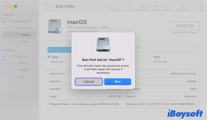 Erste Hilfe starten, Mac-Startdiskette überprüfen