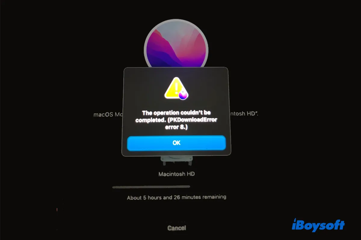 PKDownloadError error 8 when installing macOS