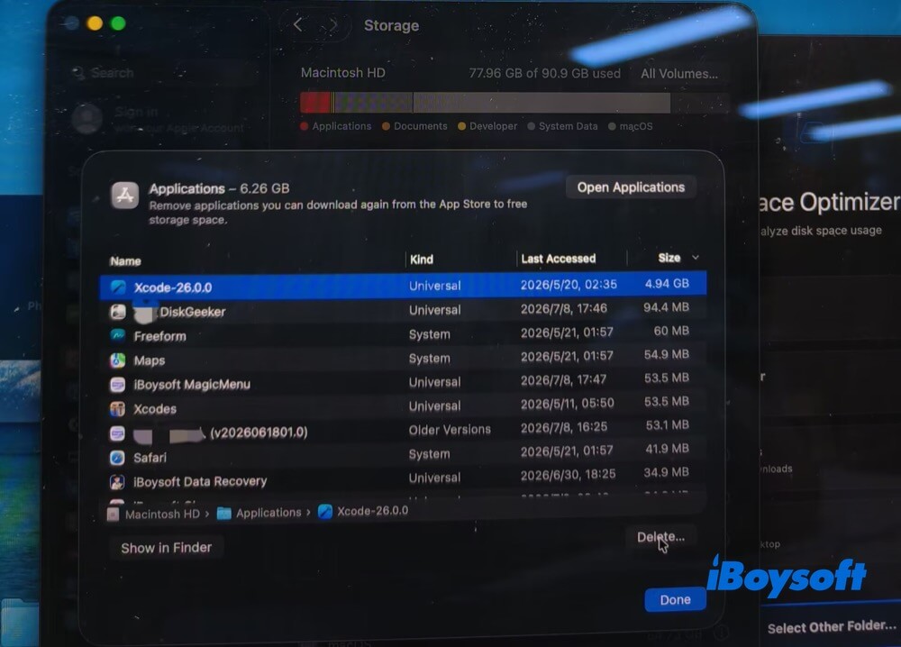 Applications space consumption info on Mac