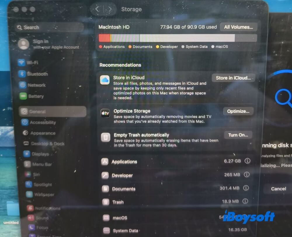 M1 Mac storage info