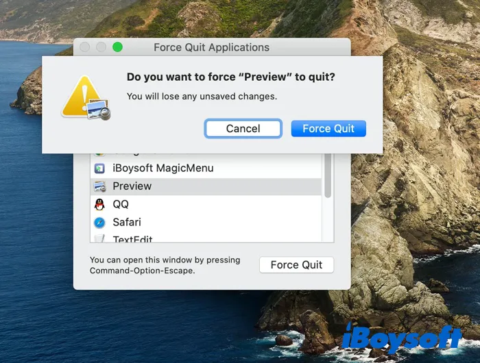 force quit Preview in Finder