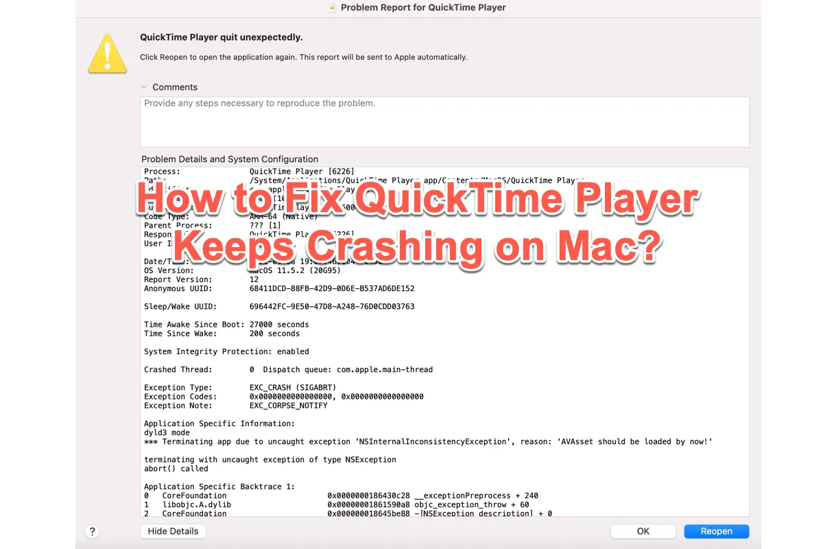 MacでQuickTime Playerがクラッシュする問題の修正方法