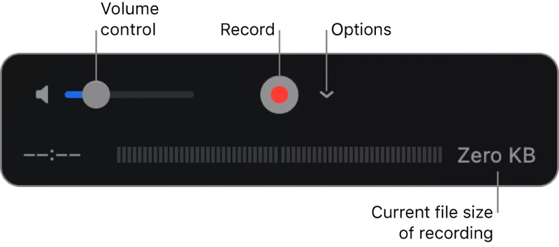 audio recording window of QuickTime player