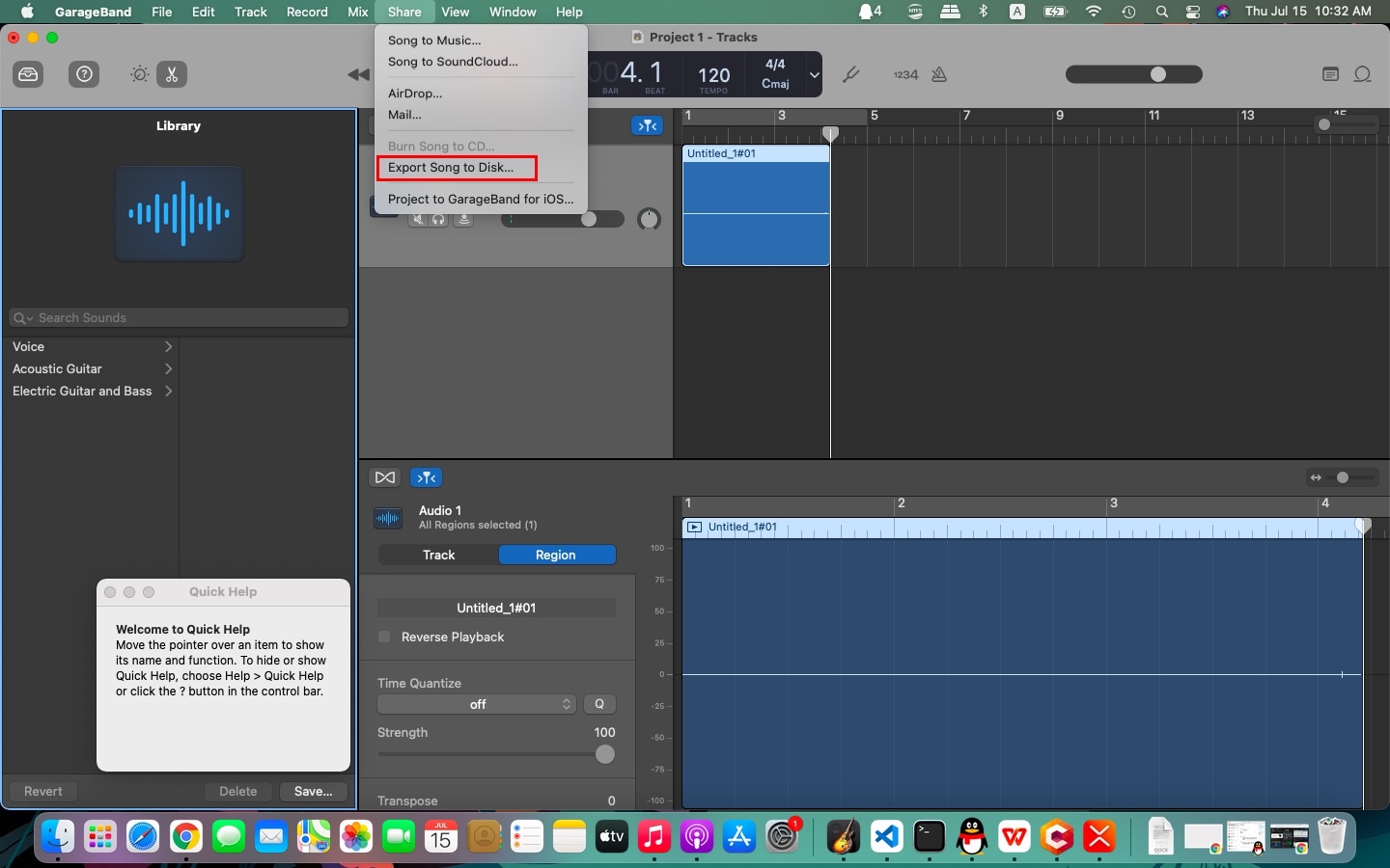 save to other forms on GarageBand