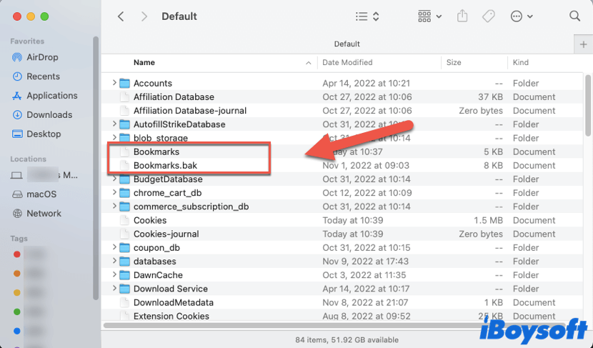 Chrome bookmarks files in Finder
