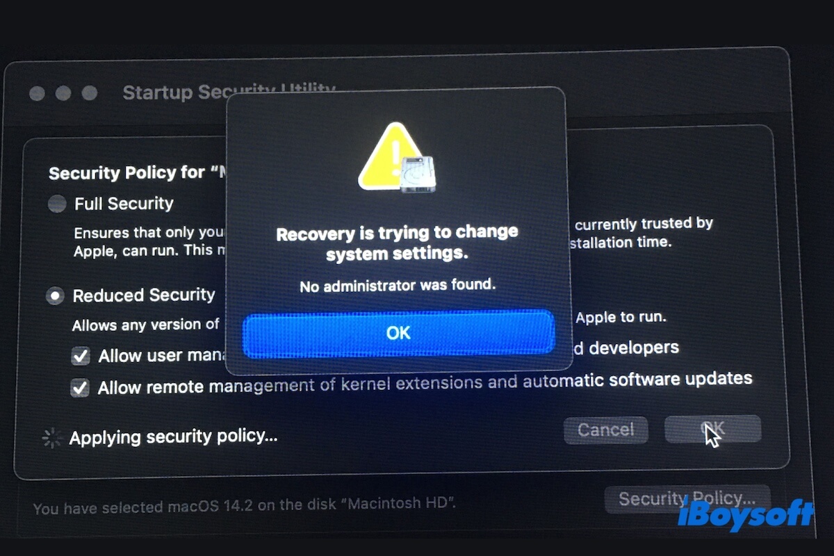 Recovery is trying to change system settings