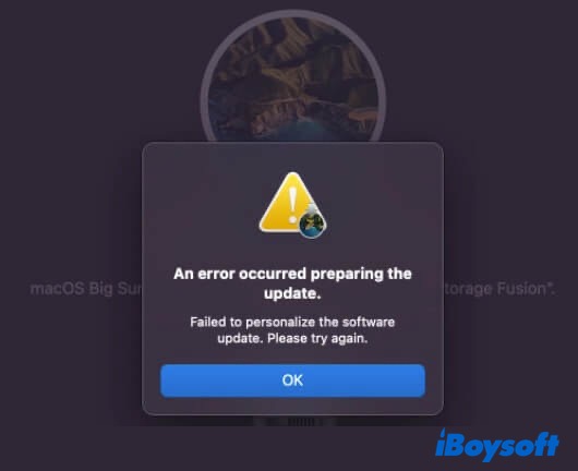 an error occurred preparing the update