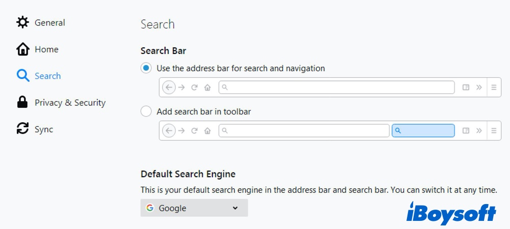 Firefox Search panel