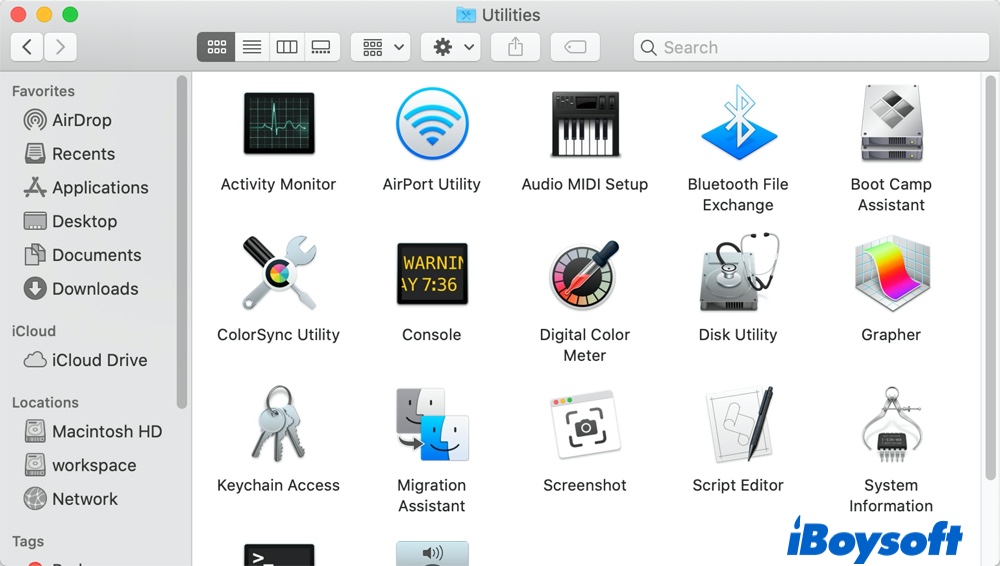 open Utility window from Mac Finder