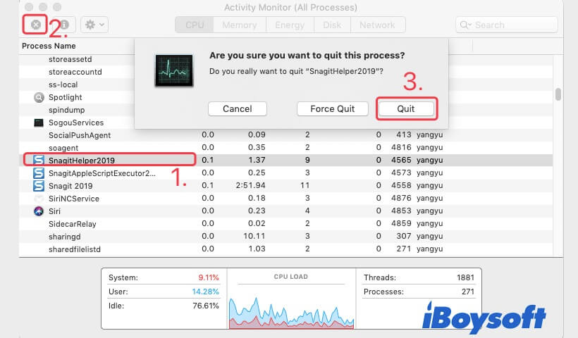 force quit in Activity Monitor