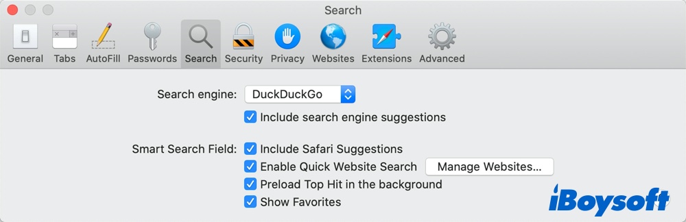 set a legitimate search engine in Safari