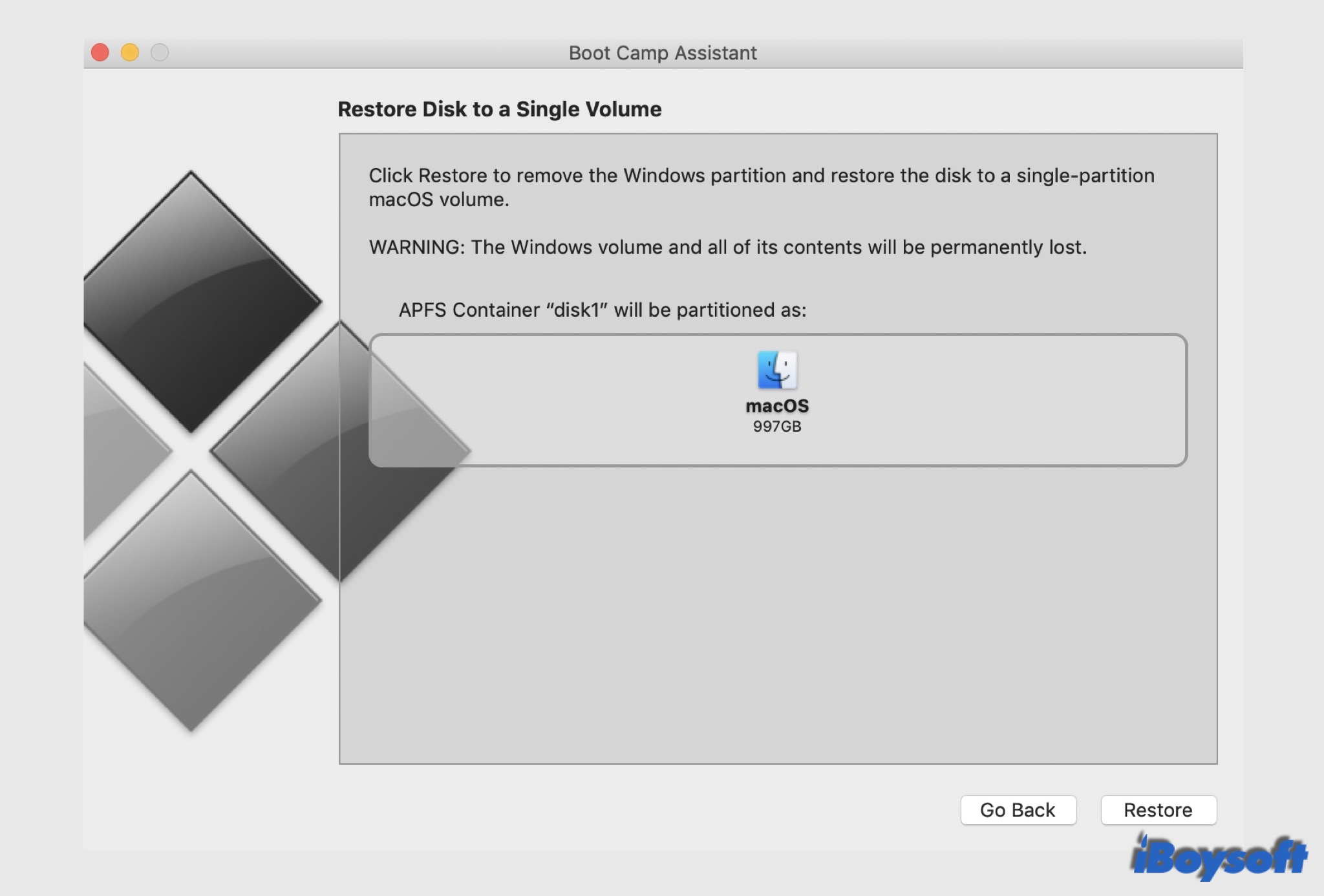 remove windows from mac bootcamp assistant