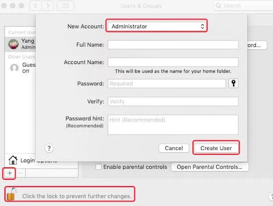 create a new admin account on Mac
