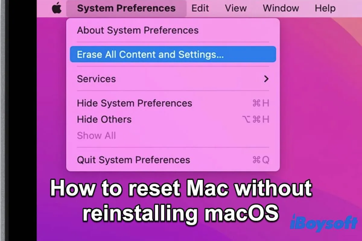 how to factory reset Mac without reinstalling macOS