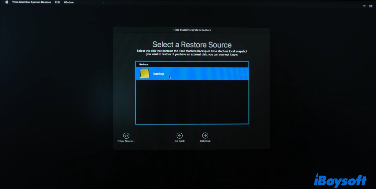 Choose Time Machine backup disk