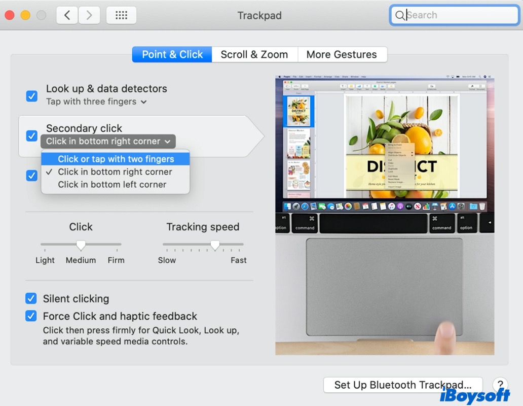 como usar o botão direito do mouse no Mac com um trackpad