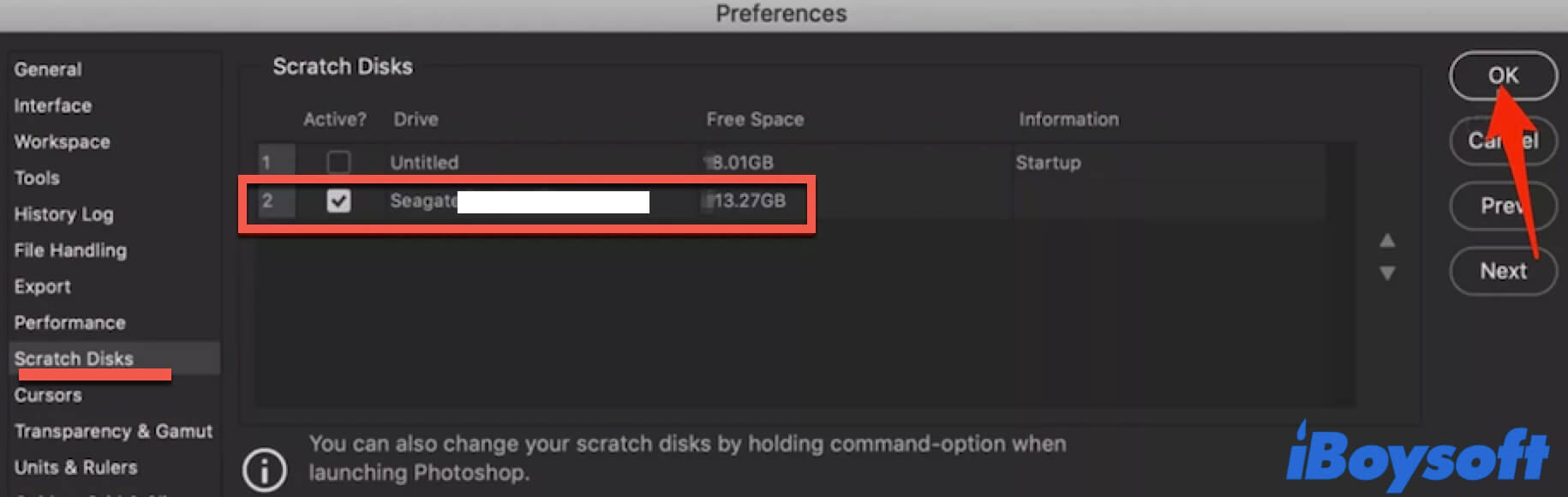change location of the Photoshop scratch disk
