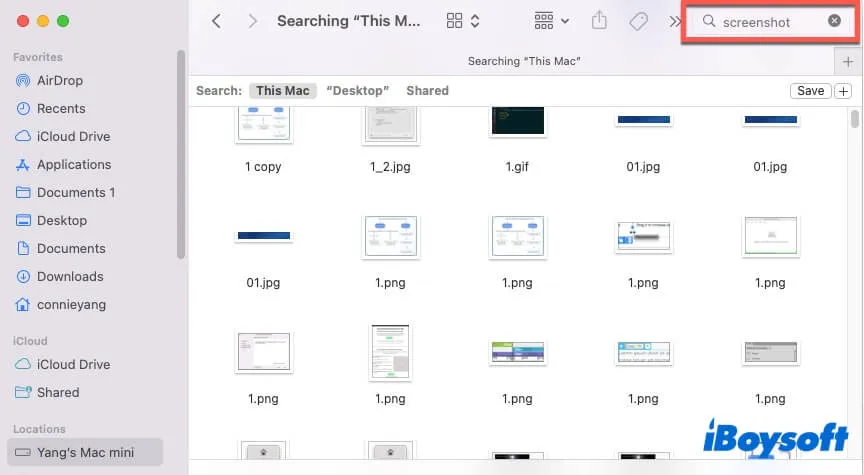 use Finder to find screenshots on Mac
